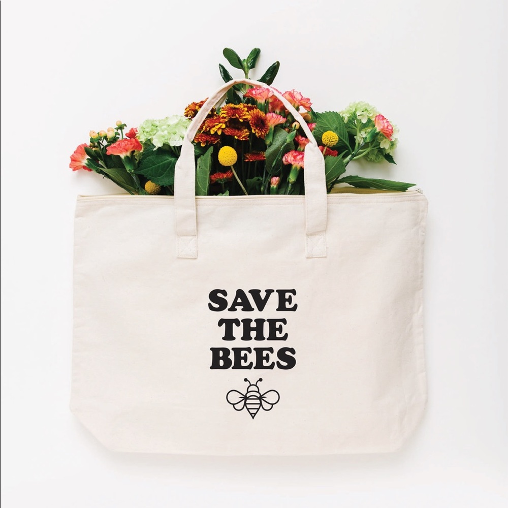 Save the Bees Zipper Tote Bag